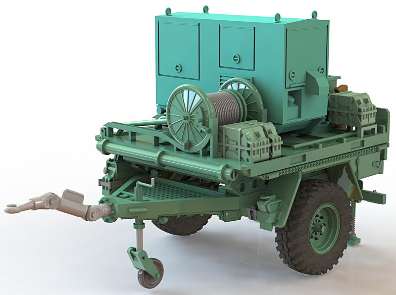 Military Communication Cable Reel Trailer 3D Модель .c4d .max .obj .3ds .fbx .stl .blend