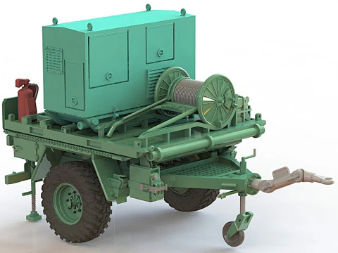 Military Communication Cable Reel Trailer 3D Model