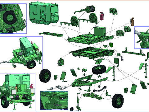 Military Communication Cable Reel Trailer 3D Модель