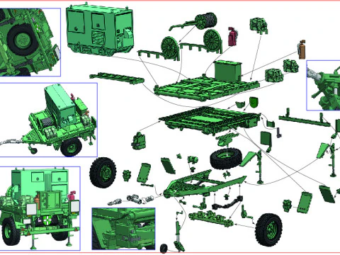Military Communication Cable Reel Trailer 3D Model
