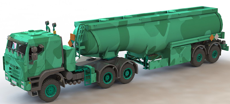 Autocarro IVECO Trakker AT380T50WT-P 6x6 con semirimorchio cisterna blindata Modello 3D .c4d .max .obj .3ds .fbx .stl .blend