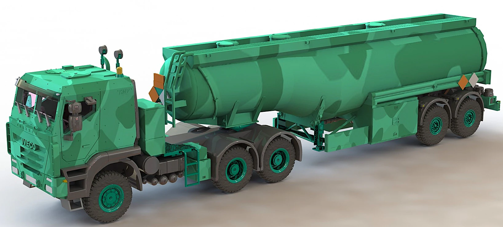 Autocarro IVECO Trakker AT380T50WT-P 6x6 con semirimorchio cisterna blindata Modello 3D .c4d .max .obj .3ds .fbx .stl .blend 