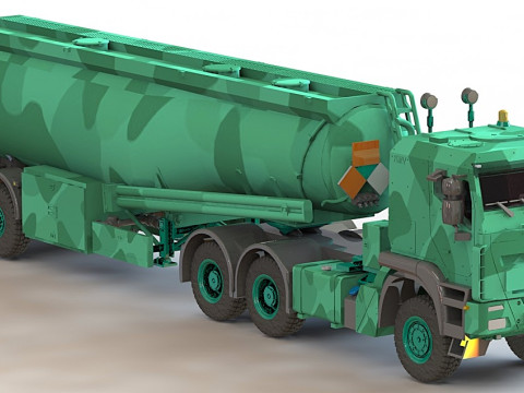 Autocarro IVECO Trakker AT380T50WT-P 6x6 con semirimorchio cisterna blindata Modello 3D