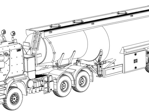 Autocarro IVECO Trakker AT380T50WT-P 6x6 con semirimorchio cisterna blindata Modello 3D