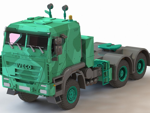 Autocarro IVECO Trakker AT380T50WT-P 6x6 con semirimorchio cisterna blindata Modello 3D