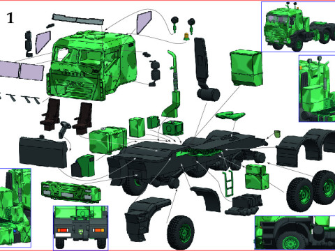 Autocarro IVECO Trakker AT380T50WT-P 6x6 con semirimorchio cisterna blindata Modello 3D