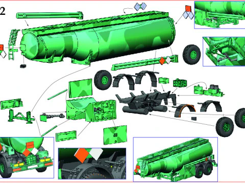 Autocarro IVECO Trakker AT380T50WT-P 6x6 con semirimorchio cisterna blindata Modello 3D