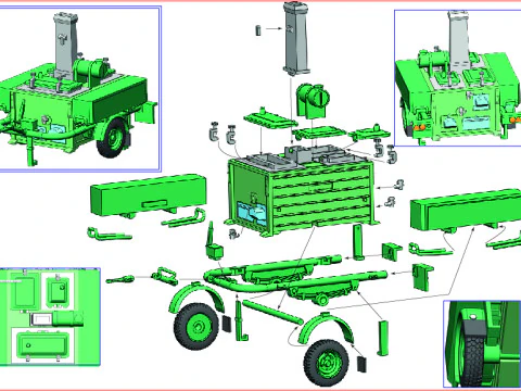 Field kitchen stove 57-4 on a special trailer 3D Model