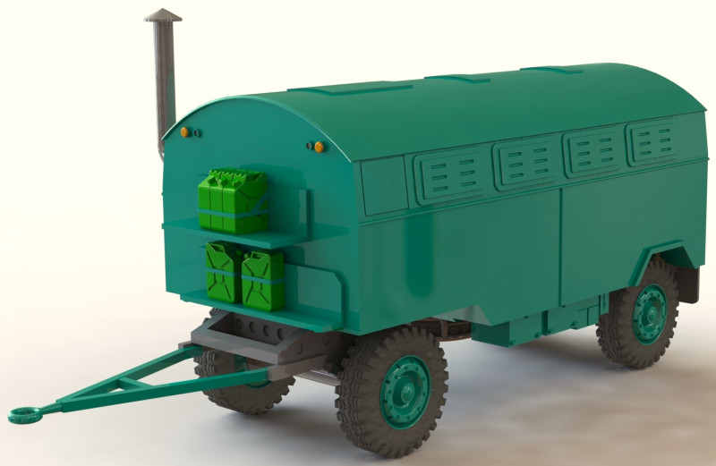 Military kitchen trailer 5t 3D Model .c4d .max .obj .3ds .fbx .stl .blend 