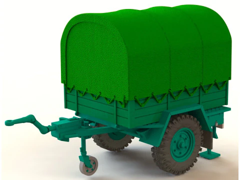 Remolque de trabajo con plataforma y lona Modelo 3D