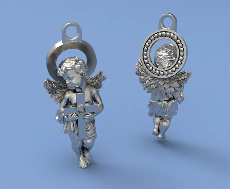 Pendant angel with cross 3D Print Model .c4d .max .obj .3ds .fbx .stl .blend