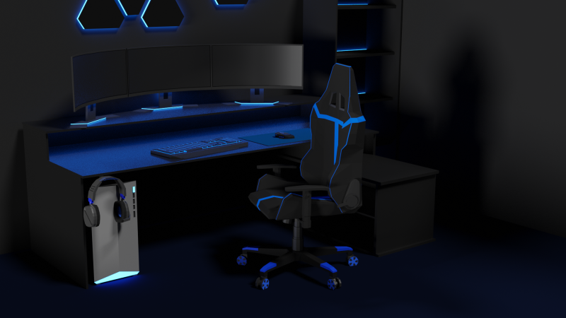 Lowpoly Gamingsetup gaming desk with lighting Modèle 3D .c4d .max .obj .3ds .fbx .stl .blend 
