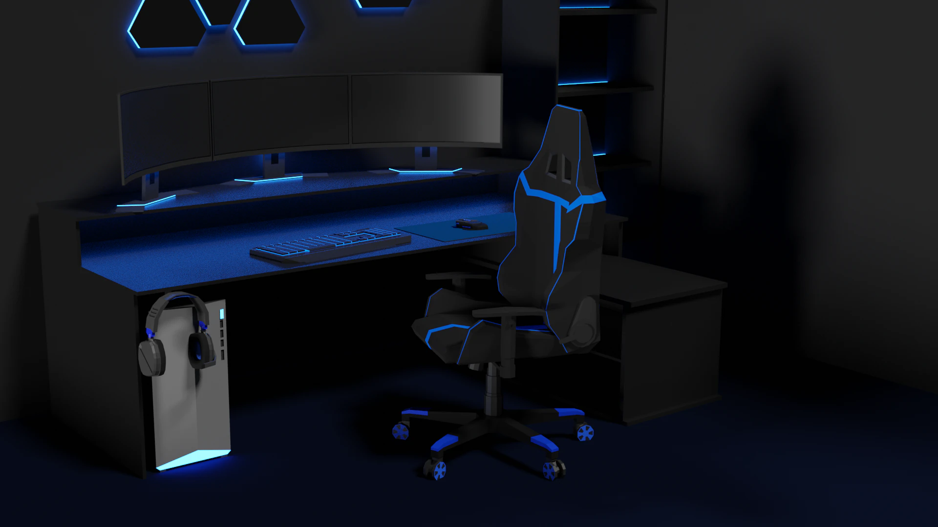 Lowpoly Gamingsetup gaming desk with lighting 3D Model .c4d .max .obj .3ds .fbx .stl .blend 