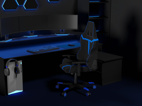 Lowpoly Gamingsetup gaming desk with lighting 3D Модель