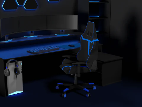 Lowpoly Gamingsetup gaming desk with lighting 3D Model