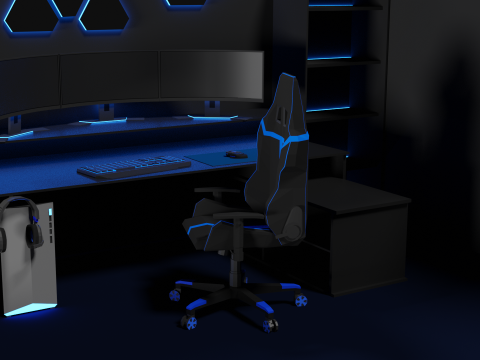 Lowpoly Gamingsetup gaming desk with lighting Modèle 3D