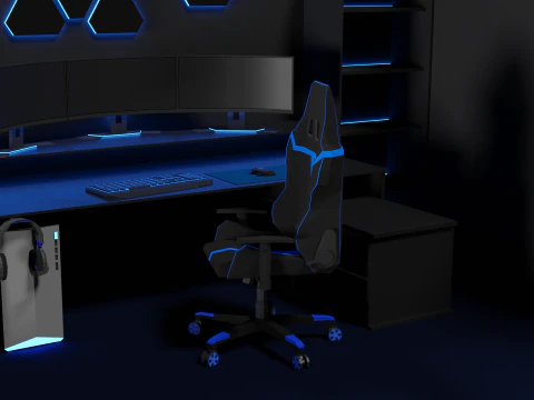 Lowpoly Gamingsetup gaming desk with lighting 3D Model