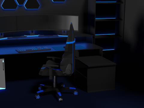 Lowpoly Gamingsetup gaming desk with lighting Modèle 3D