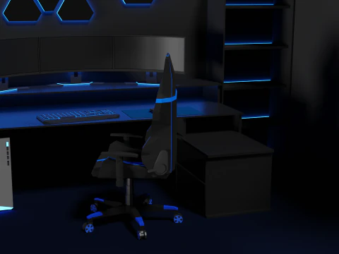 Lowpoly Gamingsetup gaming desk with lighting 3D Model