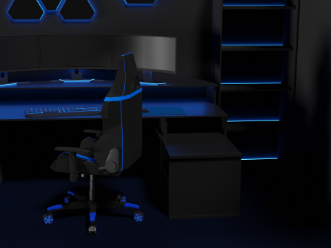 Lowpoly Gamingsetup gaming desk with lighting Modèle 3D
