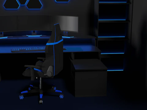 Lowpoly Gamingsetup gaming desk with lighting 3D Model