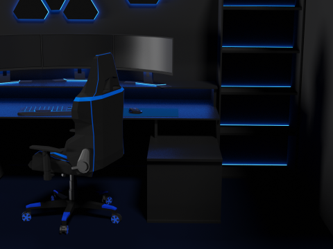 Lowpoly Gamingsetup gaming desk with lighting Modèle 3D