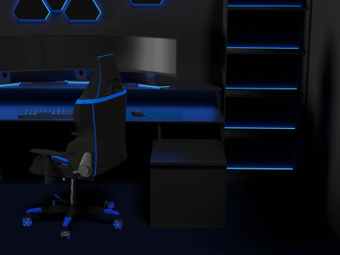 Lowpoly Gamingsetup gaming desk with lighting 3D Model