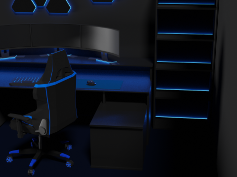 Lowpoly Gamingsetup gaming desk with lighting Modèle 3D