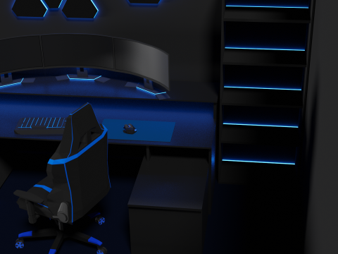 Lowpoly Gamingsetup gaming desk with lighting Modèle 3D