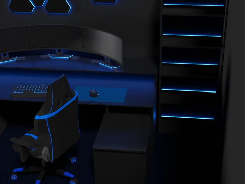 Lowpoly Gamingsetup gaming desk with lighting 3D Model