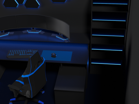 Lowpoly Gamingsetup gaming desk with lighting Modèle 3D