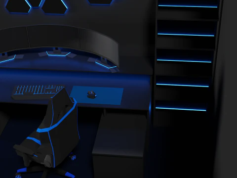 Lowpoly Gamingsetup gaming desk with lighting 3D Model
