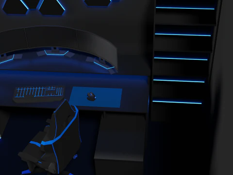 Lowpoly Gamingsetup gaming desk with lighting 3D Model