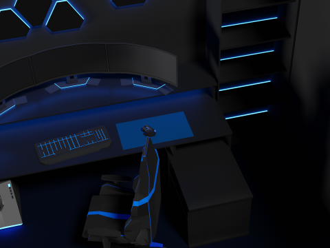 Lowpoly Gamingsetup gaming desk with lighting Modèle 3D