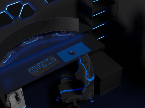 Lowpoly Gamingsetup gaming desk with lighting Modèle 3D
