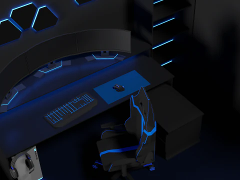 Lowpoly Gamingsetup gaming desk with lighting 3D Model