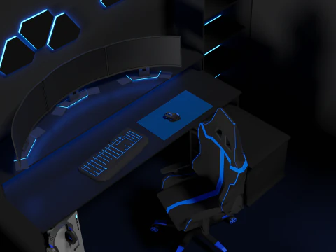 Lowpoly Gamingsetup gaming desk with lighting 3D Model