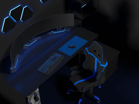 Lowpoly Gamingsetup gaming desk with lighting 3D Model