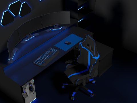 Lowpoly Gamingsetup gaming desk with lighting Modèle 3D