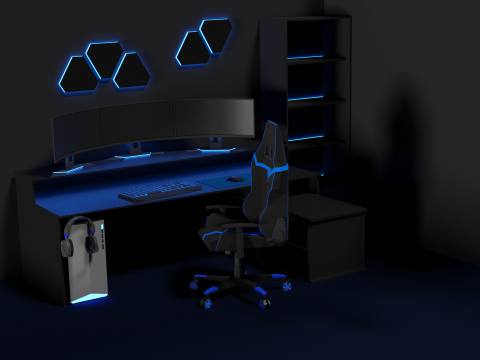 Lowpoly Gamingsetup gaming desk with lighting Modèle 3D