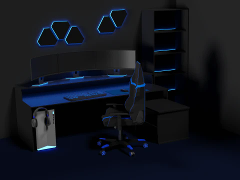 Lowpoly Gamingsetup gaming desk with lighting 3D Model