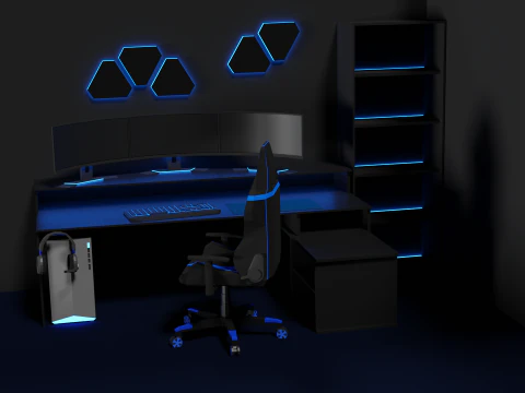 Lowpoly Gamingsetup gaming desk with lighting 3D Model