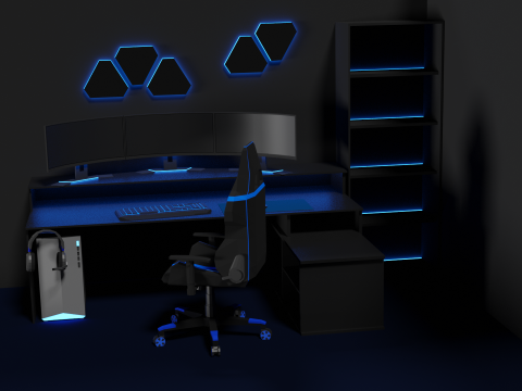 Lowpoly Gamingsetup gaming desk with lighting Modèle 3D