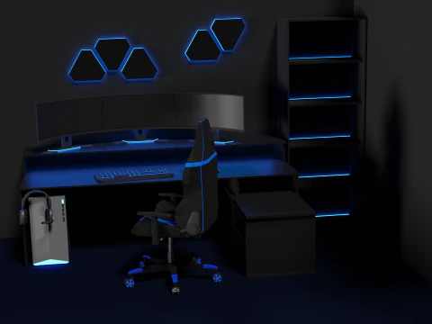 Lowpoly Gamingsetup gaming desk with lighting 3D Model