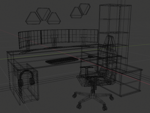 Lowpoly Gamingsetup gaming desk with lighting Modèle 3D