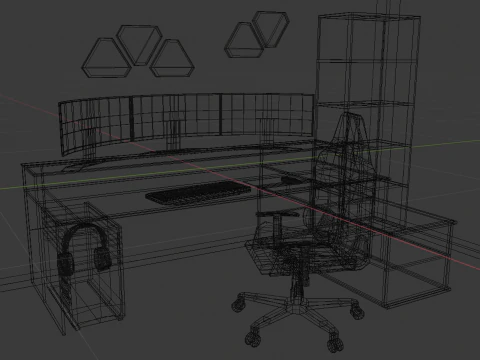 Lowpoly Gamingsetup gaming desk with lighting 3D Model