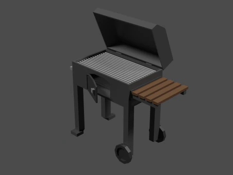 Lowpoly Grill bbq met houten tafel 3D Model
