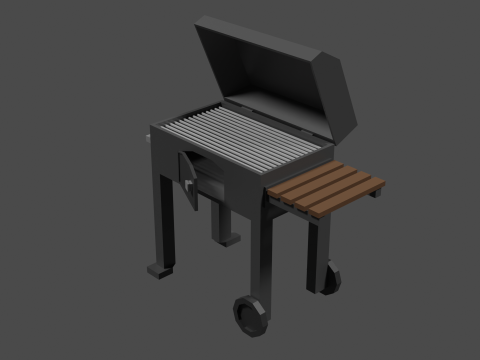 Lowpoly Grill bbq with wooden table 3D Модель