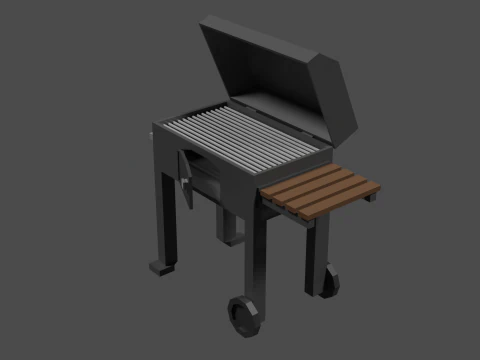 Lowpoly Grill bbq with wooden table 3D Model