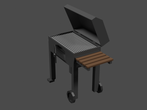 Lowpoly Grill bbq with wooden table 3D Модель